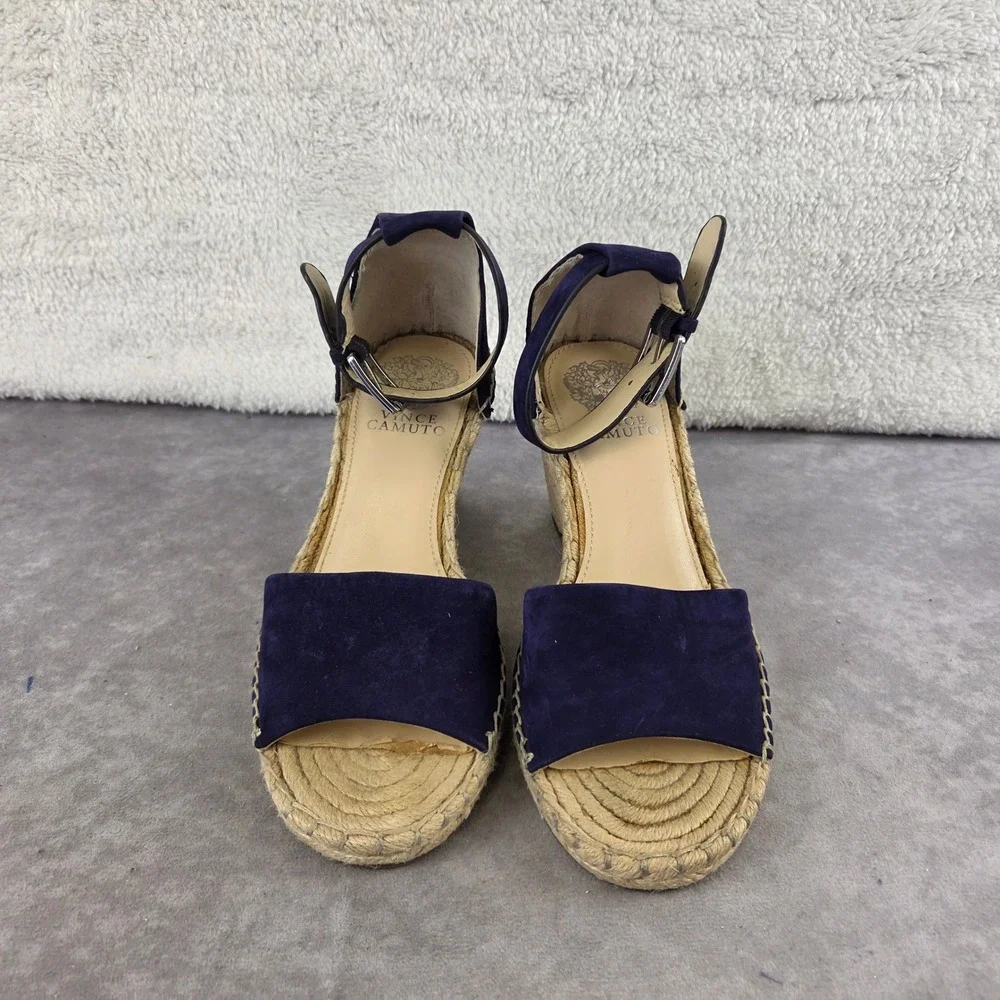 Vince Camuto Leera Navy Blue Suede Espadrille Wedge Sandals VC-LEERA Size 7M